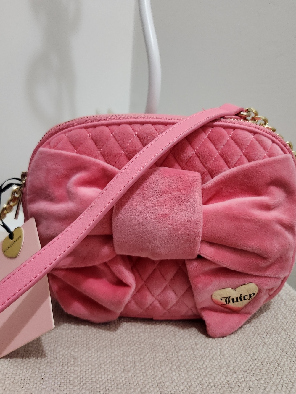 Juicy Couture Pink Quilted Velvet Bow Crossbody Bag!